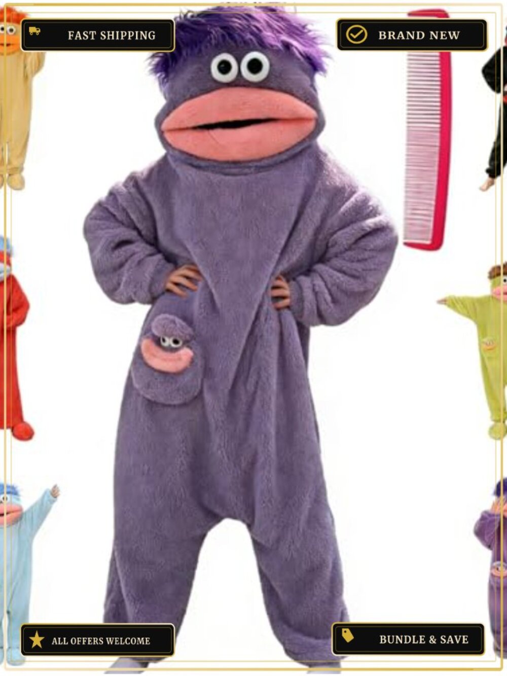 Big Mouth Monster Coral Fleece One-Piece Pajama Adult Loose Fit Novelty